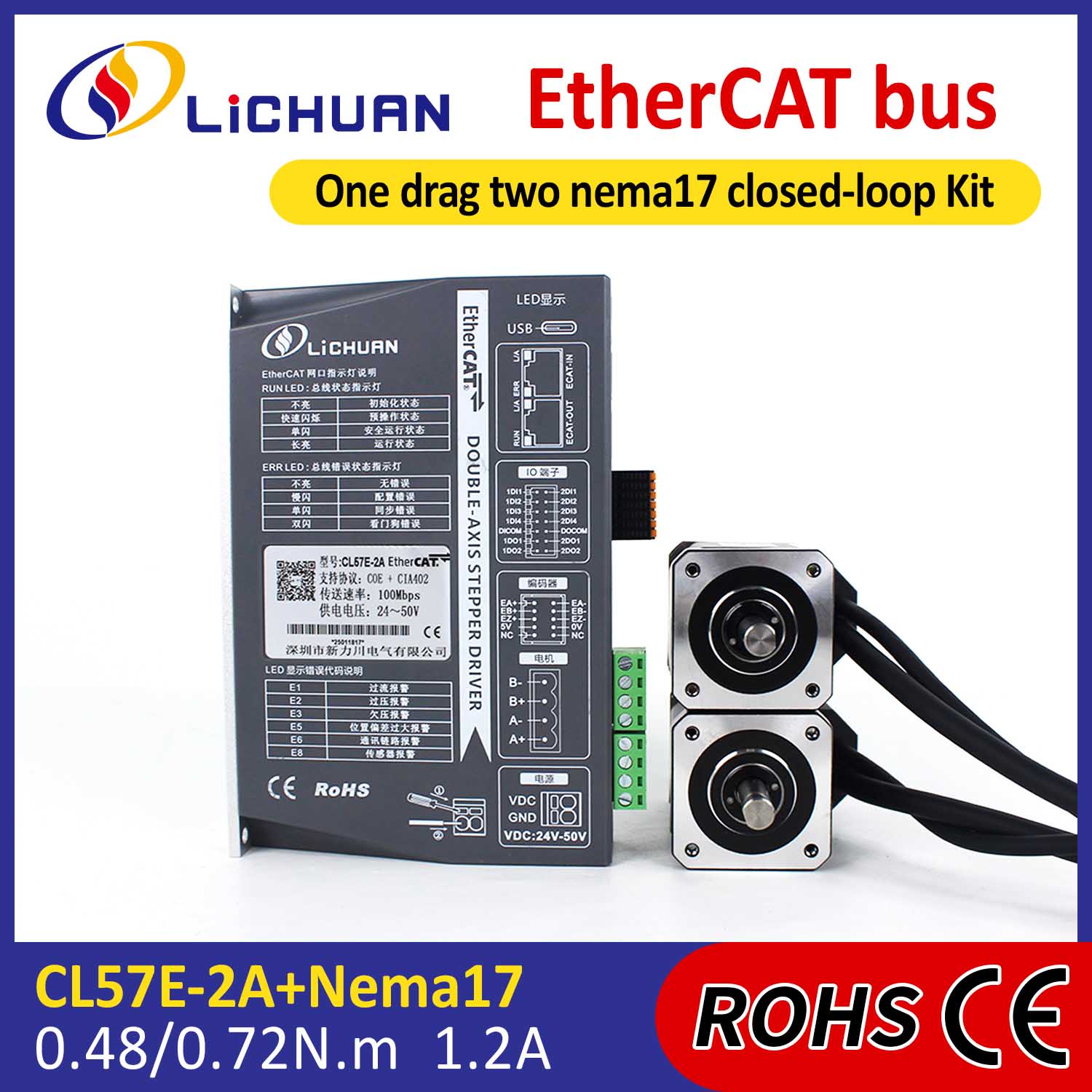 Kit driver per motori passo-passo CC ad anello chiuso EtherCAT 2 fasi Nema17 a 2 assi