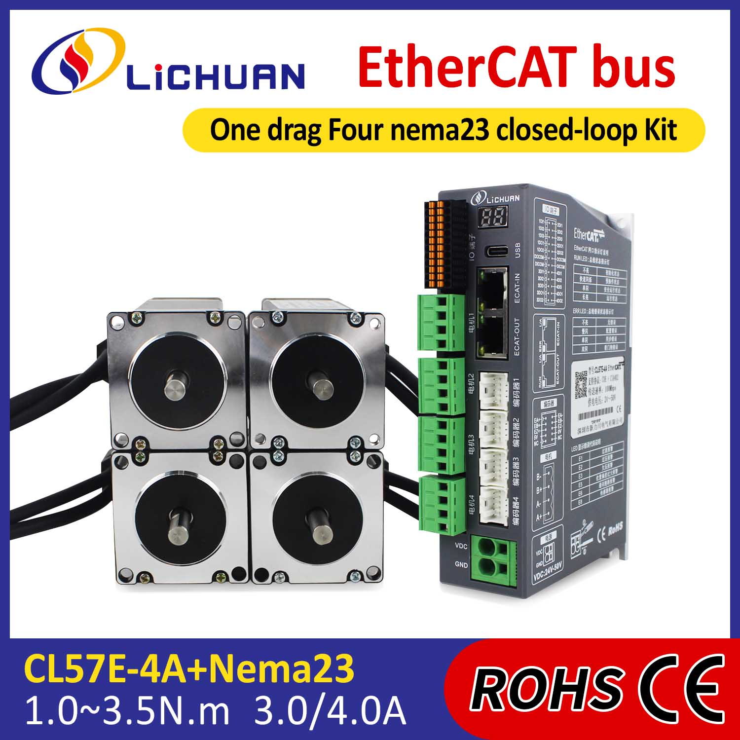 Kit driver per motori passo-passo CC ad anello chiuso EtherCAT 2 fasi Nema23 a 4 assi